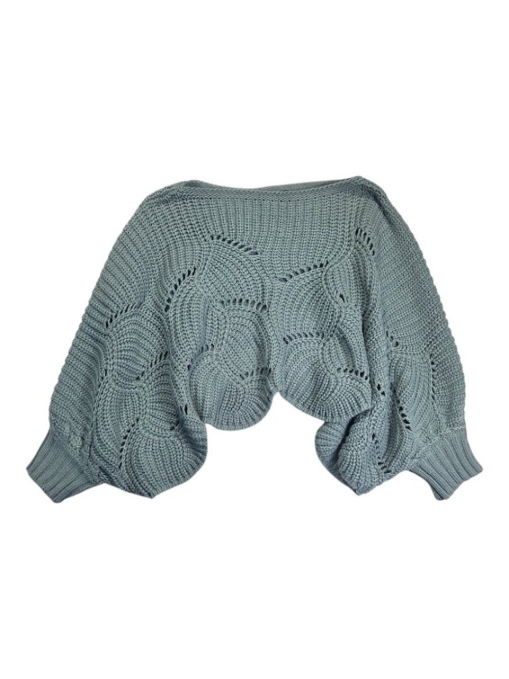 Moon & Madison Women Green Open Knit Cropped Sweater Boho Cottagecore, Size M